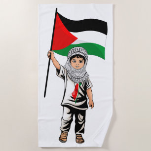 Child with Keffiyeh Palestine Flag Beach Towel