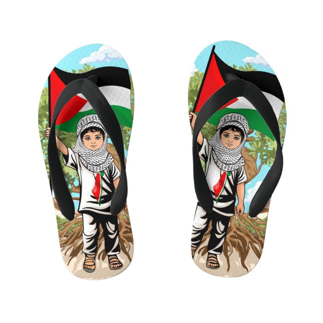 Child with Keffiyeh Palestine Flag  Kid's Jandals (Footbed)