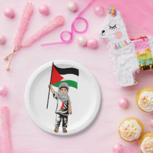 Child with Keffiyeh Palestine Flag Paper Plate