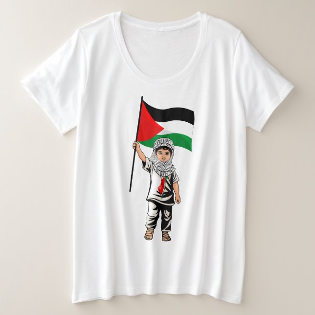 Child with Keffiyeh Palestine Flag  Plus Size T-Shirt (Design Front)