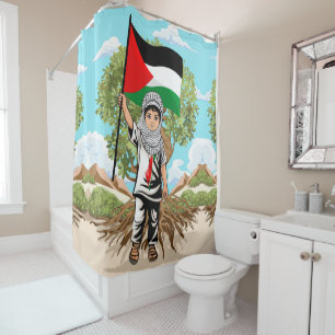 Child with Keffiyeh Palestine Flag Shower Curtain