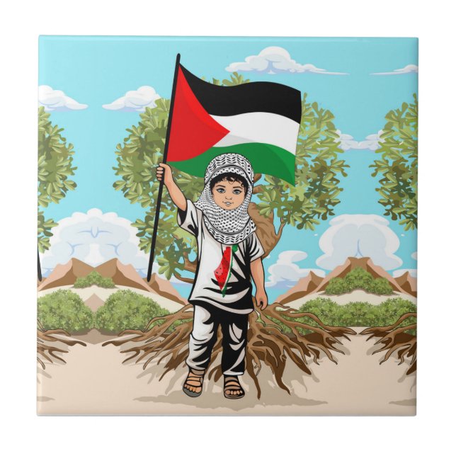 Child with Keffiyeh Palestine Flag  Tile (Front)