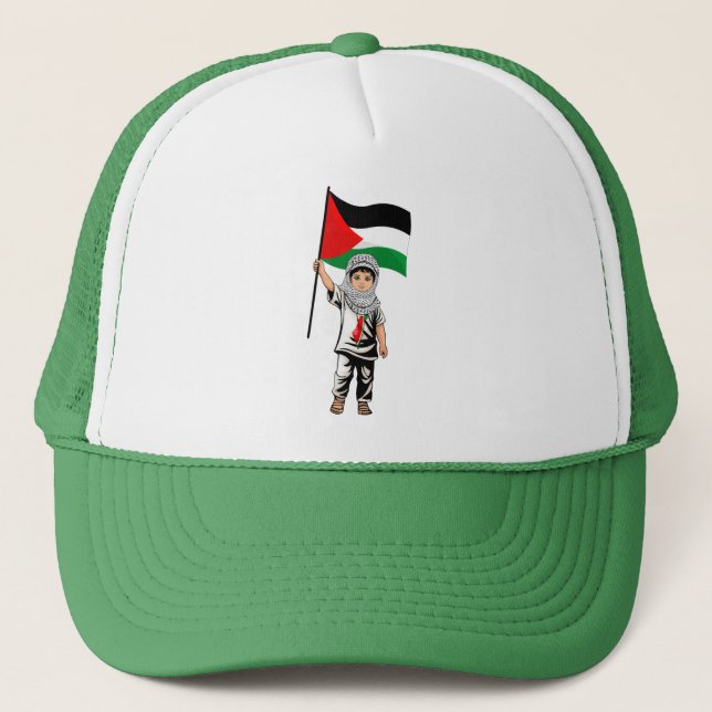 Child with Keffiyeh Palestine Flag  Trucker Hat (Front)