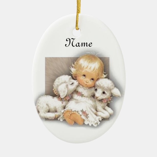 Child with lamb ceramic tree decoration (Front)