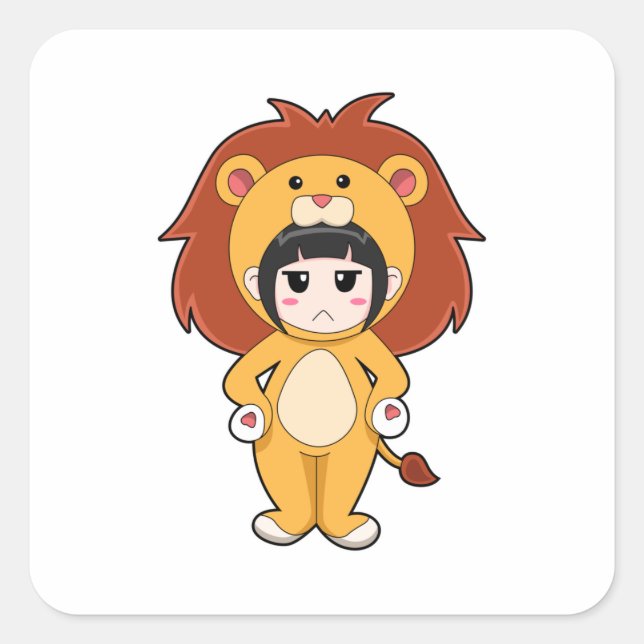 Child with Lion Costume Square Sticker (Front)