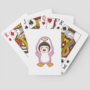 Child with Penguin Costume Playing Cards