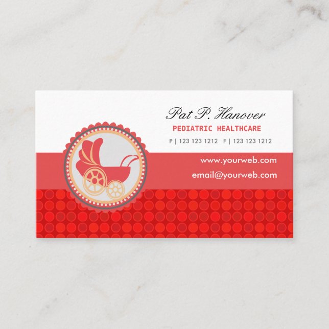 Childcare Cute Vintage Baby Carriage Custom Business Card (Front)