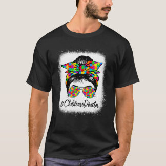 Childcare Director Messy Bun Women Autism Awarenes T-Shirt