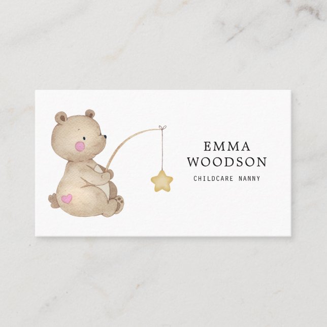 Childcare Nanny Little Bear Fishing Business Card (Front)