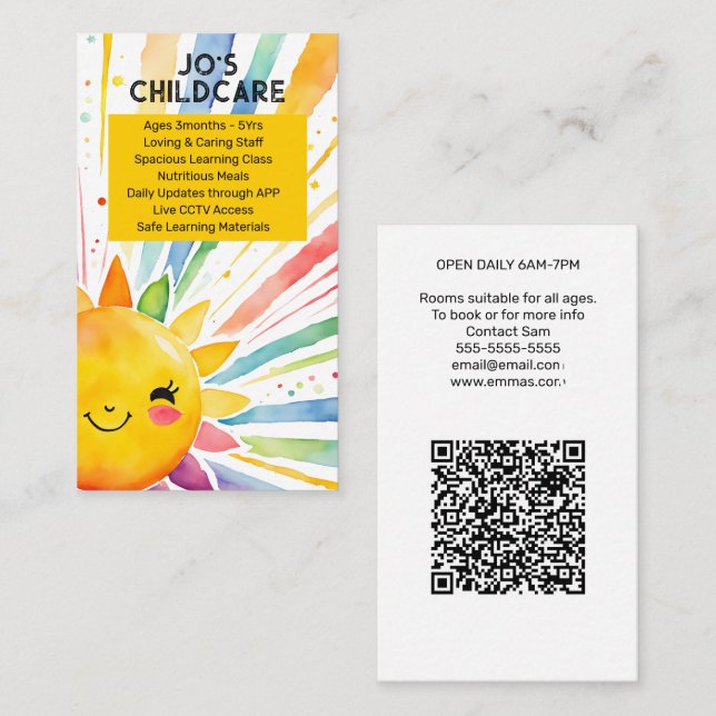 childcare nursery childminder kindergarten baby business card (Front/Back)