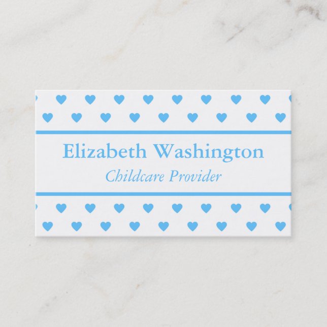 Childcare Provider Blue Hearts Business Card (Front)