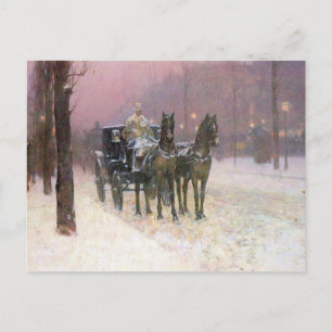 Childe Hassam - Street scene with two cabs Postcard
