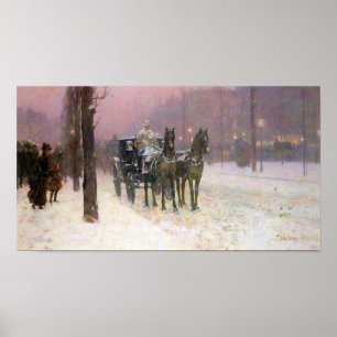 Childe Hassam - Street scene with two cabs Poster