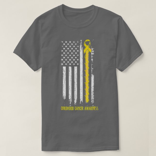 Childhood Cancer Awareness America Flag Gold Ribbo T-Shirt (Design Front)
