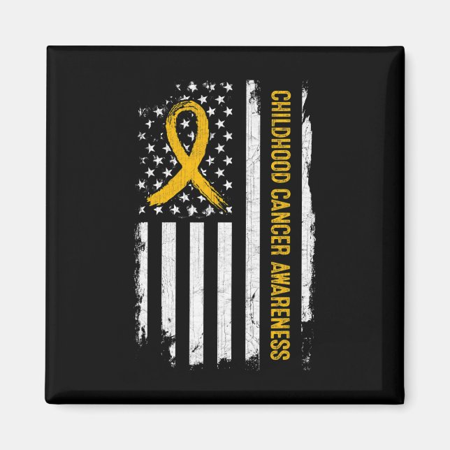 Childhood Cancer Awareness American Flag - Gold Ri Magnet (Front)