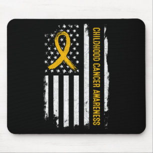Childhood Cancer Awareness American Flag - Gold Ri Mouse Pad