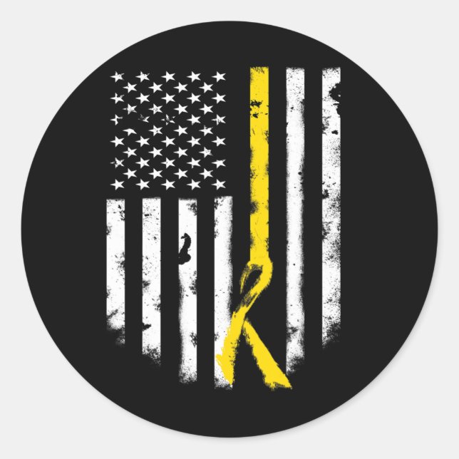Childhood Cancer Awareness  American Flag Ribbon T Classic Round Sticker (Front)