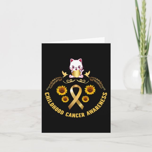 childhood cancer awareness beautiful cat gold canc card (Front)