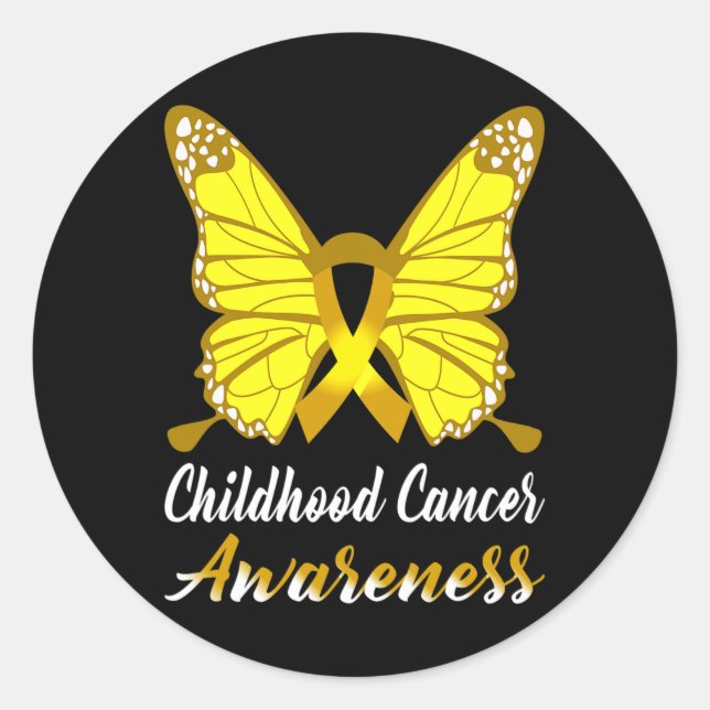 Childhood Cancer Awareness Butterfly Ribbon Suppor Classic Round Sticker (Front)