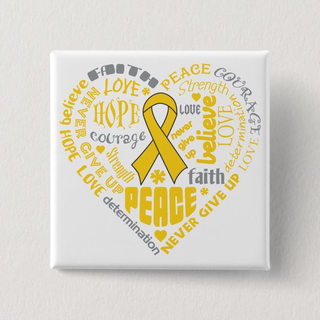 Childhood Cancer Awareness Heart Words 15 Cm Square Badge (Front)