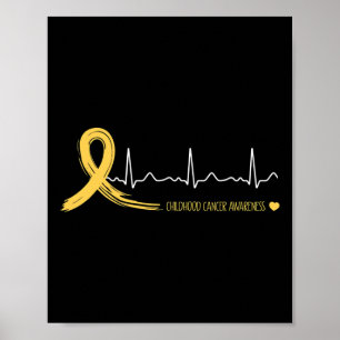 Childhood Cancer Awareness Heartbeat Gold Ribbon  Poster