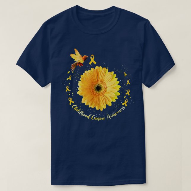 Childhood Cancer Awareness  Hummingbird Gold Sunfl T-Shirt (Design Front)