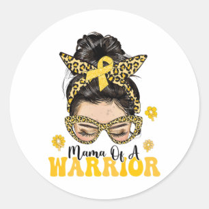 Childhood Cancer Awareness Mama Of A Warrior Messy Classic Round Sticker