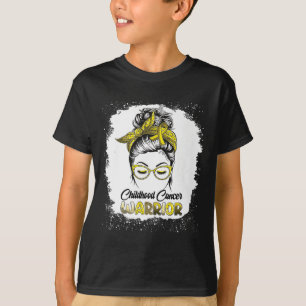 Childhood Cancer Awareness Messy Bun Hair Support  T-Shirt