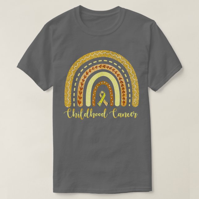 Childhood Cancer Awareness Rainbow Strong Gold Rib T-Shirt (Design Front)