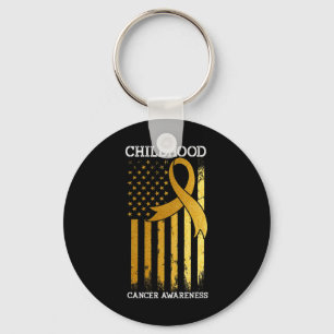 Childhood Cancer Awareness USA Flag Gold Ribbon Wa Key Ring