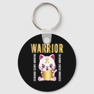 Childhood Cancer Awareness Warrior Cute Cat Key Ring