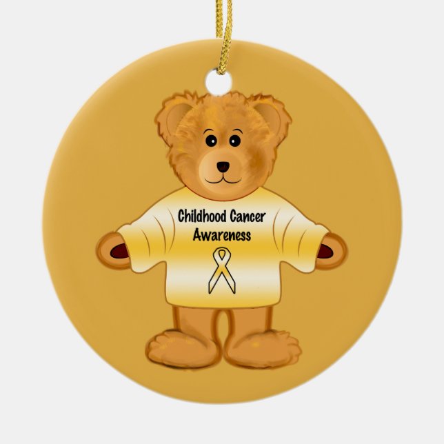 Childhood Cancer Awareness with Teddy Bear Ceramic Tree Decoration (Front)