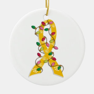 Childhood Cancer Christmas Lights Ribbon Ceramic Tree Decoration