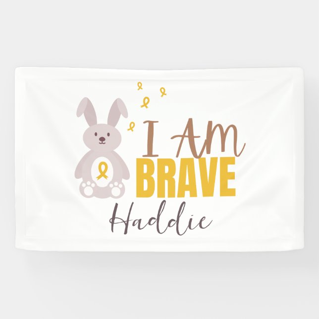 childhood cancer. Custom name. I am brave. Banner (Horizontal)