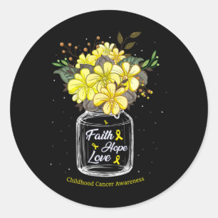 Childhood Cancer Faith Love Hope Flower Jar Awaren Classic Round Sticker