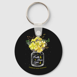 Childhood Cancer Faith Love Hope Flower Jar Awaren Key Ring