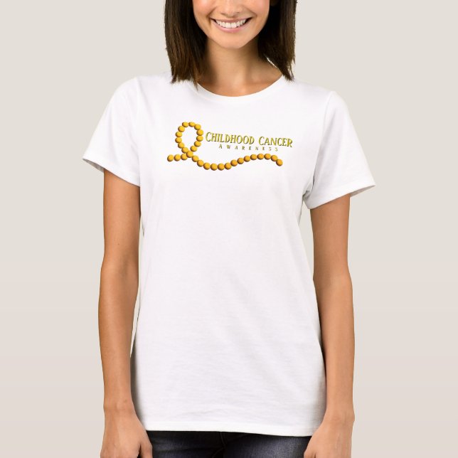 Childhood Cancer Gold Beaded Awareness Ribbon T-Shirt (Front)
