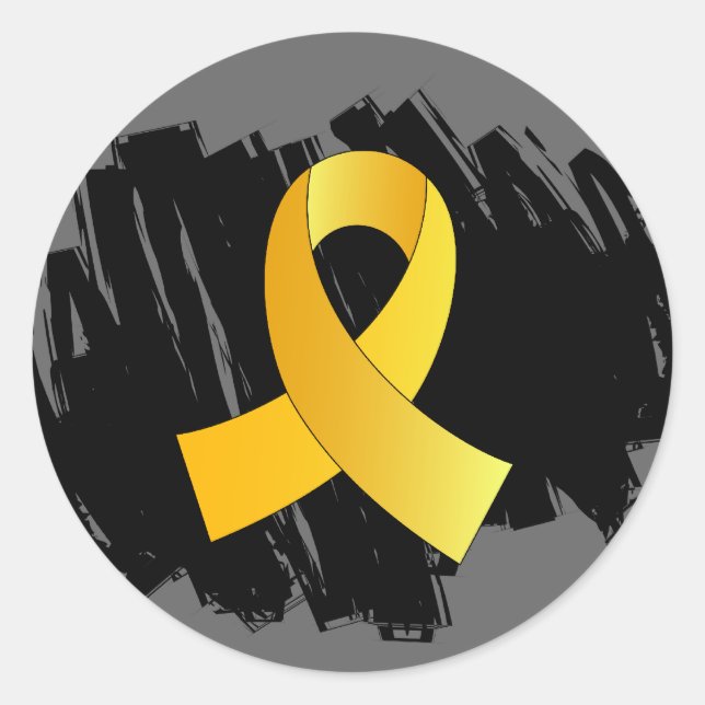 Childhood Cancer Gold Ribbon With Scribble Classic Round Sticker (Front)