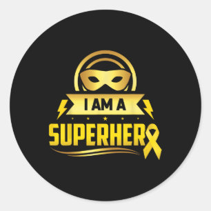 Childhood Cancer I Am A Superhero Ribbon  Classic Round Sticker