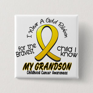 Childhood Cancer I Wear Gold Ribbon For Grandson 15 Cm Square Badge