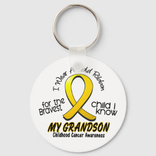 Childhood Cancer I Wear Gold Ribbon For Grandson Key Ring