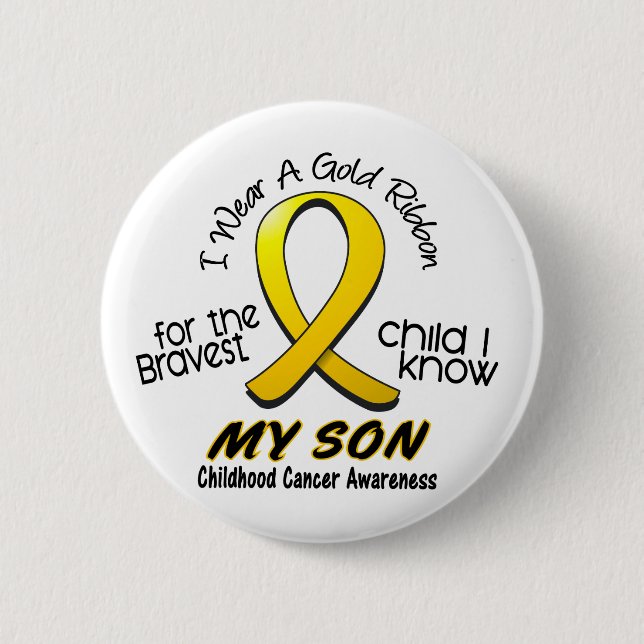 Childhood Cancer I Wear Gold Ribbon For My Son 6 Cm Round Badge (Front)