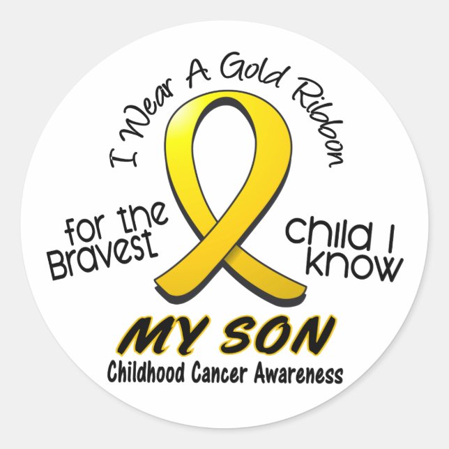 Childhood Cancer I Wear Gold Ribbon For My Son Classic Round Sticker (Front)