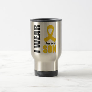 CHILDHOOD CANCER I Wear Gold Ribbon Son Travel Mug
