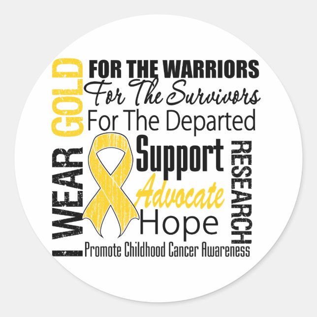 Childhood Cancer I Wear Gold Ribbon TRIBUTE Classic Round Sticker (Front)