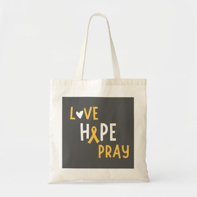 childhood cancer.love.hope.pray. Totes & Bags (Front)