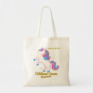 Childhood cancer magical unicorn yellow awareness tote bag