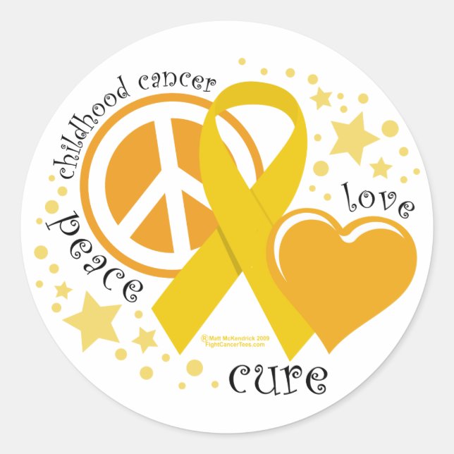 Childhood Cancer Peace Love Cure Classic Round Sticker (Front)