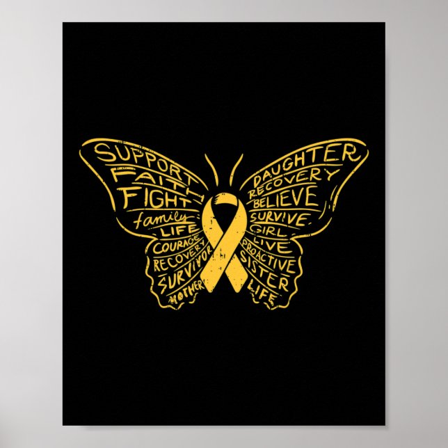Childhood Cancer Ribbon Butterfly Awareness Suppor Poster (Front)