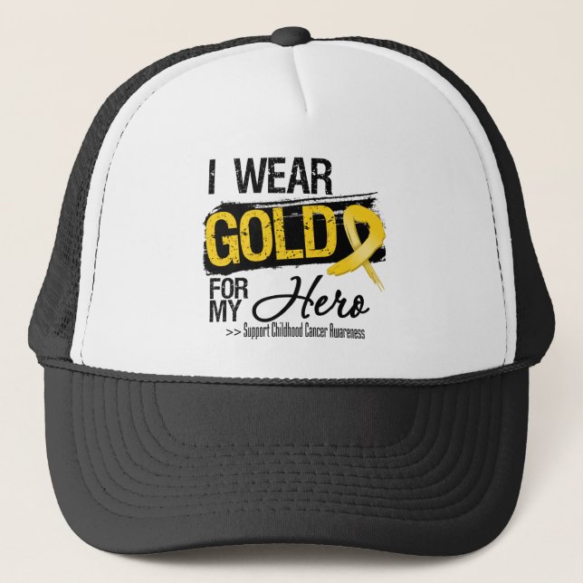 Childhood Cancer Ribbon For My Hero Trucker Hat (Front)